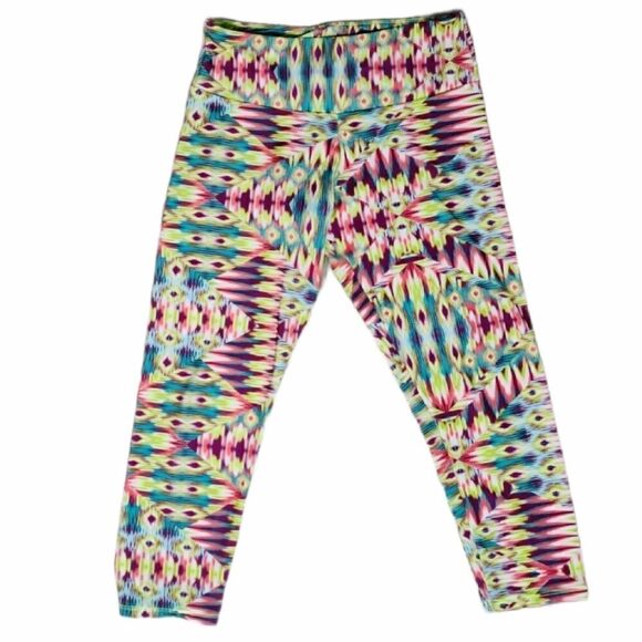 Onzie Colorful Cropped Leggings Bold Yoga Psychedelic Print Size Small Medium - Picture 2 of 12